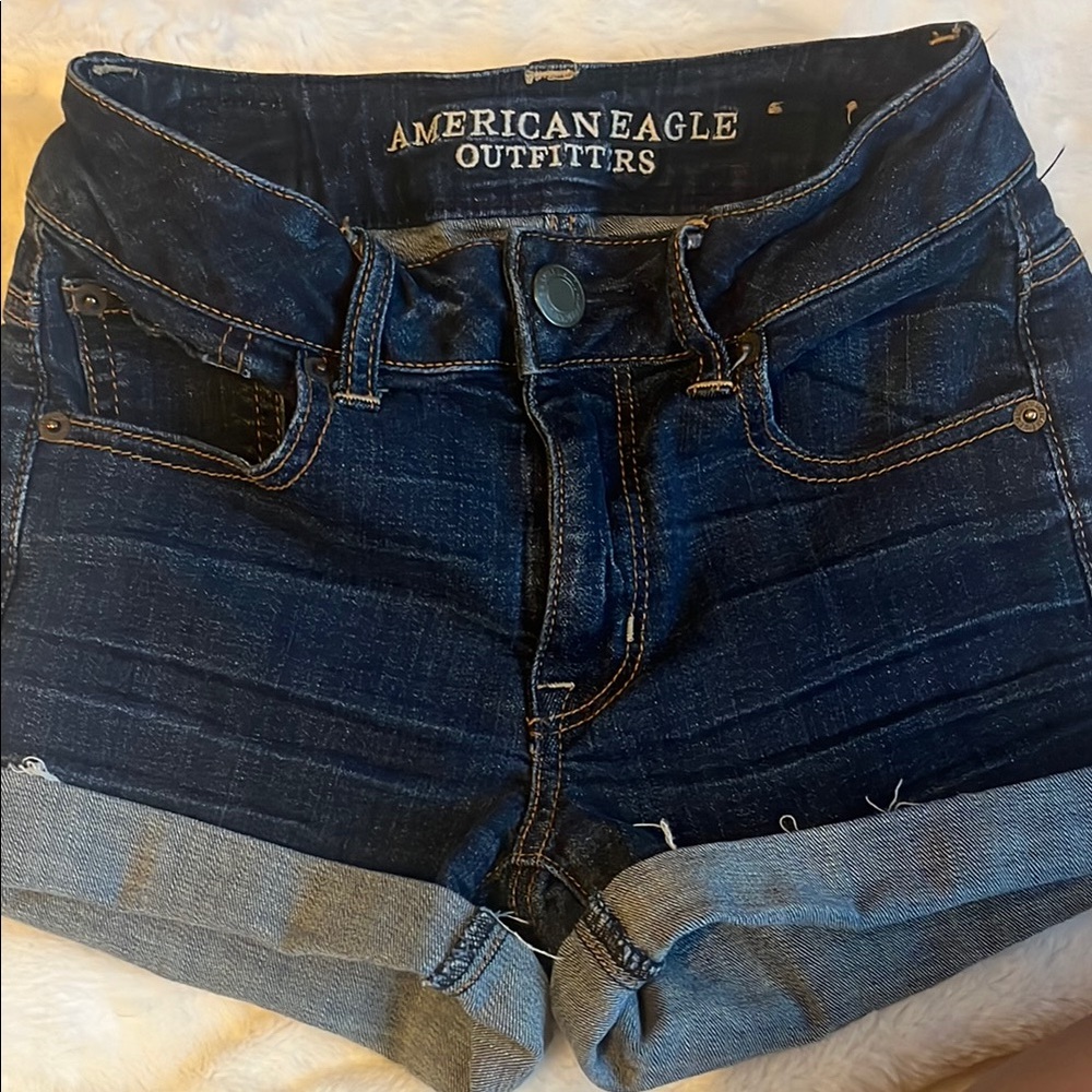 American Eagle Outfitters Blue Jean Shorts with Frayed Hem